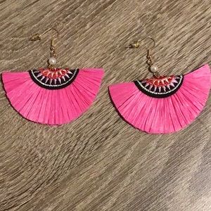 Pink Raffia Fan Statement Boutique Earrings